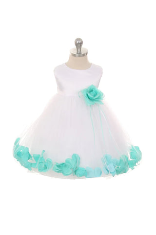 Halle 195B White Satin Flower Petal Baby Dress