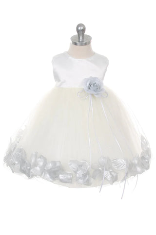 Halle 195B White Satin Flower Petal Baby Dress