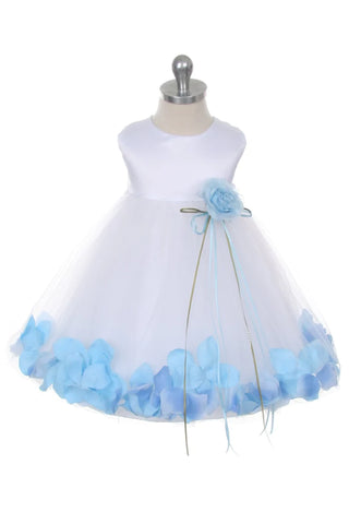 Halle 195B White Satin Flower Petal Baby Dress