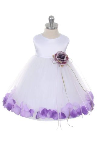 Halle 195B White Satin Flower Petal Baby Dress