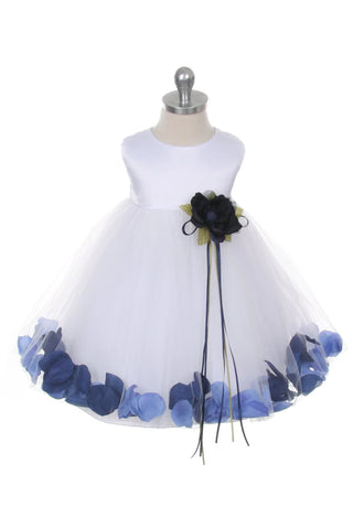 Halle 195B White Satin Flower Petal Baby Dress