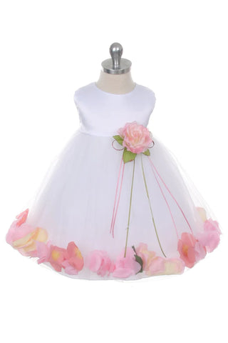 Halle 195B White Satin Flower Petal Baby Dress