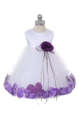 Halle 195B White Satin Flower Petal Baby Dress