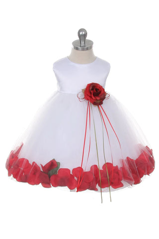 Halle 195B White Satin Flower Petal Baby Dress