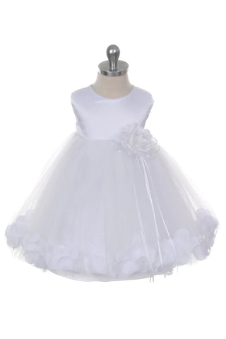 Halle 195B White Satin Flower Petal Baby Dress