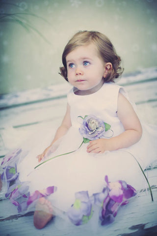 Halle 195B White Satin Flower Petal Baby Dress