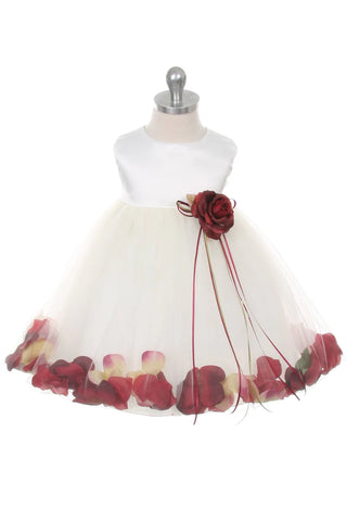 Halle 195B White Satin Flower Petal Baby Dress