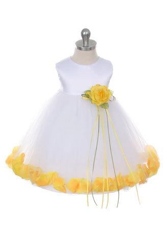 Halle 195B White Satin Flower Petal Baby Dress