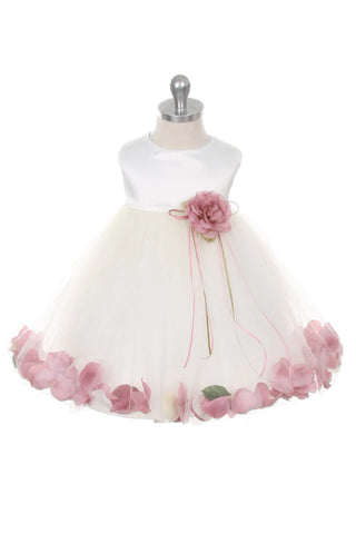 Halle 195B White Satin Flower Petal Baby Dress