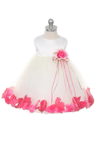 Halle 195B White Satin Flower Petal Baby Dress