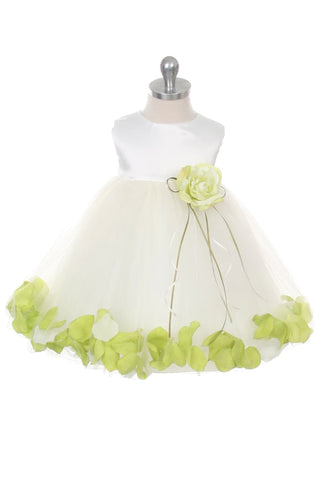 Halle 195B White Satin Flower Petal Baby Dress