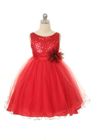 Serenity 305 Sequin Party Girls Dress with 3D Mesh Flower and Sash Plus Size