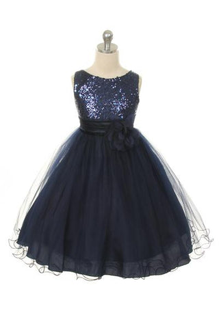 Serenity 305 Sequin Party Girls Dress with 3D Mesh Flower and Sash Plus Size