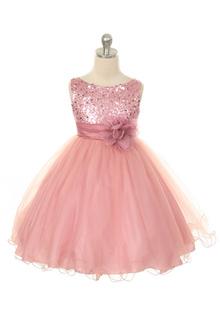 Serenity 305 Sequin Party Girls Dress with 3D Mesh Flower and Sash Plus Size