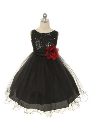 Serenity 305 Sequin Party Girls Dress with 3D Mesh Flower and Sash Plus Size