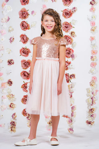 Primrose 410 Sequin Mesh Pleated Girls Dress