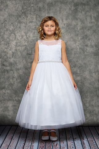 Sophie 466 Venetian Lace Illusion Neck Girls Communion Dress