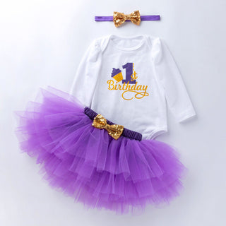 0-24M Baby Girls Set 1st Birthday Bodysuit, Mesh Tutu Skirt & Headband