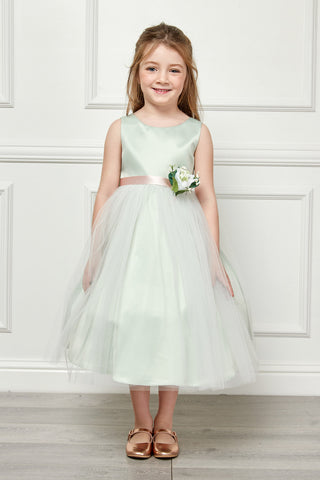 Antonia 208A Dull Satin and Tulle Dress with Pin-On Flower Sizes 2-12