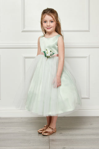 Antonia 208A Dull Satin and Tulle Dress with Pin-On Flower Sizes 2-12