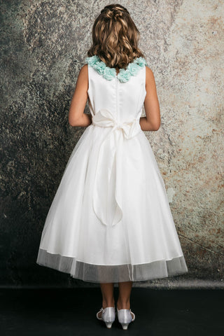 Flora 212-105 Dull Satin Top, Tulle Skirt with Chiffon Flowers Sizes 2-12