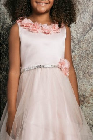 Dominique 208A-105 Dull Satin and Tulle Dress with Chiffon Flowers Sizes 2-12