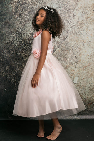 Dominique 208A-105 Dull Satin and Tulle Dress with Chiffon Flowers Sizes 2-12