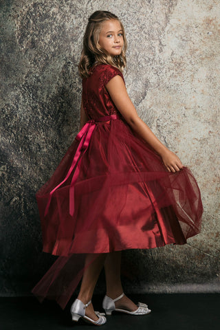 Zuri 299L-109 Embroidery, Glitter Mesh Dress With Sash Sizes 14-16