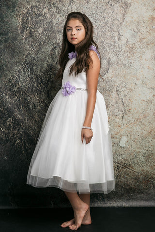 Flora 212-105 Dull Satin Top, Tulle Skirt with Chiffon Flowers Sizes 2-12