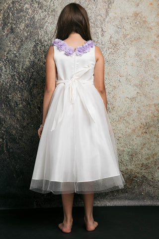 Flora 212-105 Dull Satin Top, Tulle Skirt with Chiffon Flowers Sizes 2-12