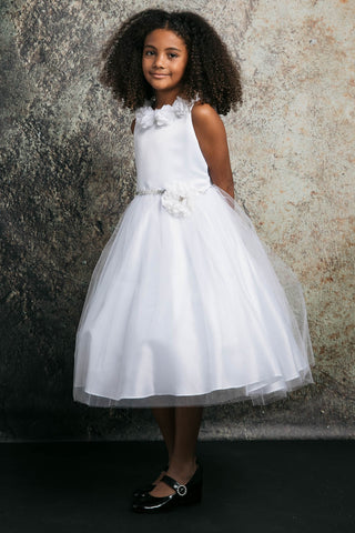 Flora 212-105 Dull Satin Top, Tulle Skirt with Chiffon Flowers Sizes 2-12