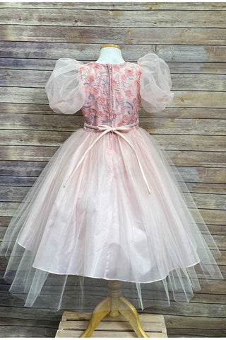 Margot 316 Puff Organza Sleeve with sequin and Flower Bodice Dress