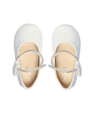 (S165B) Girls' Shoes Patent flats with rhinestone strap