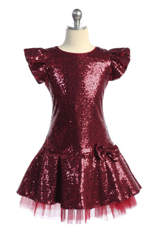 Skylar 530 Sequin Ruffle Sleeve Tutu Girls Dress