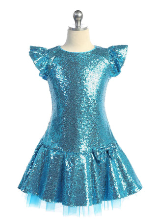 Skylar 530 Sequin Ruffle Sleeve Tutu Girls Dress