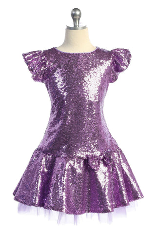 Skylar 530 Sequin Ruffle Sleeve Tutu Girls Dress